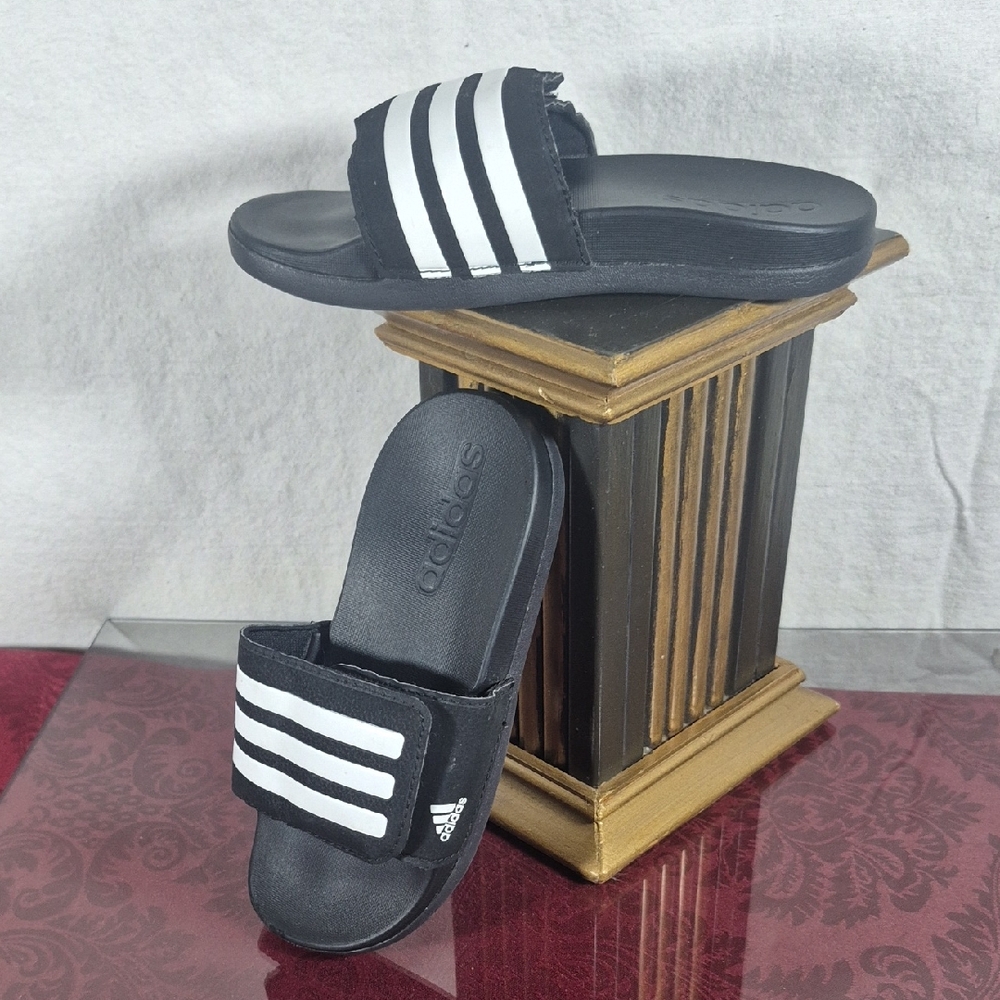 ADIDAS Kids Black and White Slide Sandals